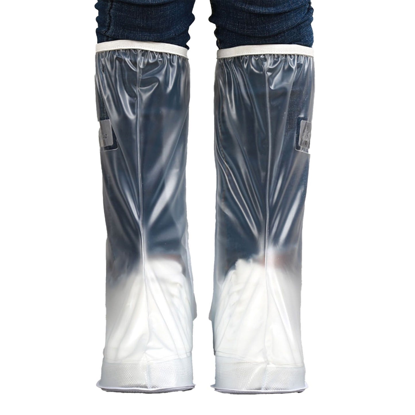 Transparent Knee High Rain Shoe Cover Reusable Waterproof Shoe Cover with Side Zipper for Men Women XXL