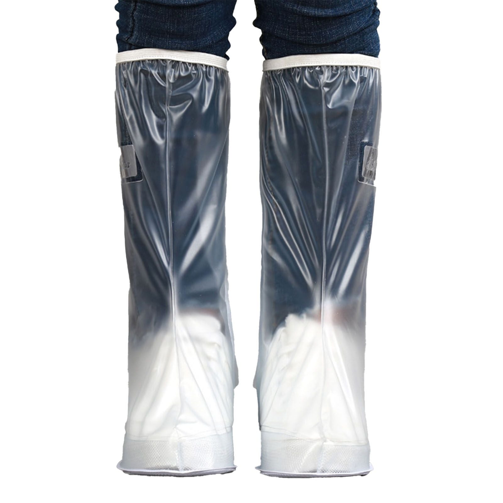 Transparent Knee High Rain Shoe Cover Reusable Waterproof Shoe Cover with Side Zipper for Men Women XXL