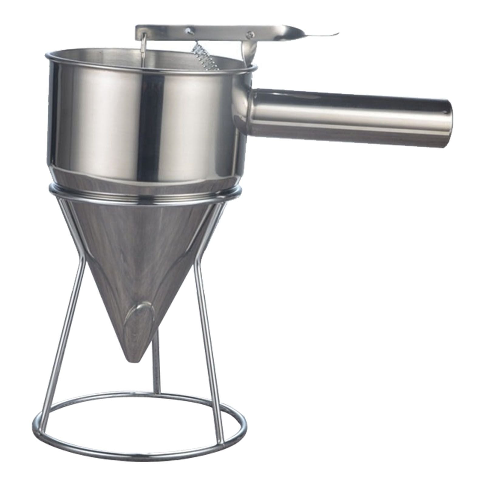 Stainless Steel Pancake Batter Dispenser Baking Cake Funnel Dispenser with Stable Rack for Takoyaki Ball Waffles