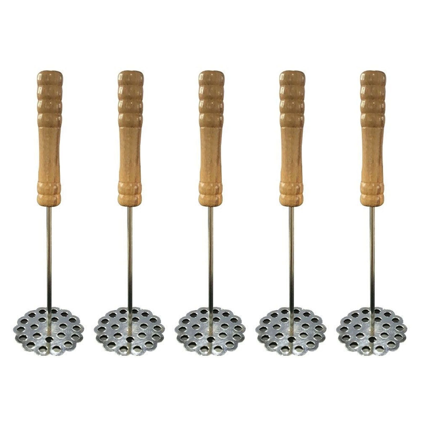 5pcs Potato Masher Portable Stainless Steel Wooden Handle Manual Spud Smasher Kitchen Tool