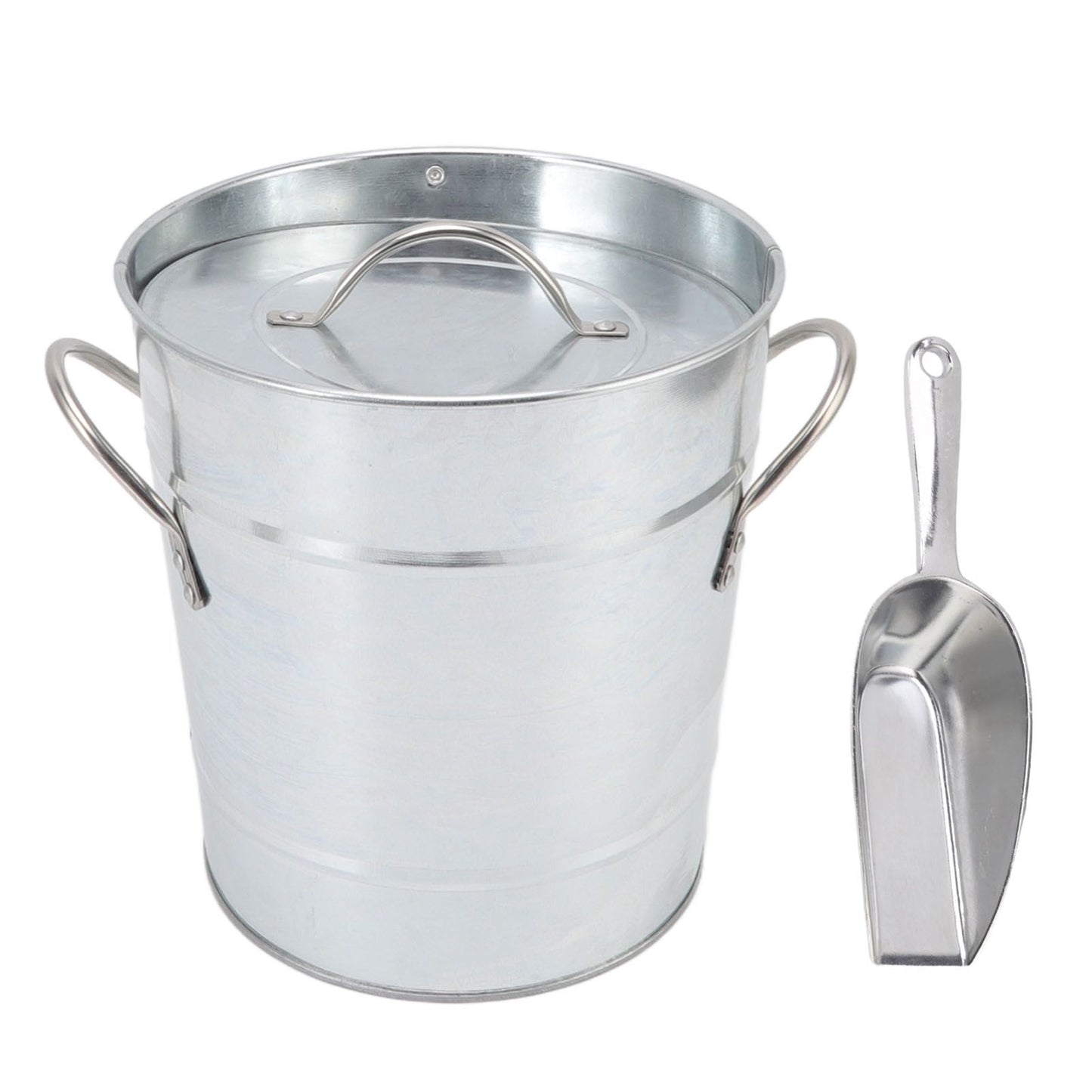 Ice Bucket Round with Ice Shovel Galvanized Sheet Plastic Beer Chiller Bin for Bar Home Wood Color
