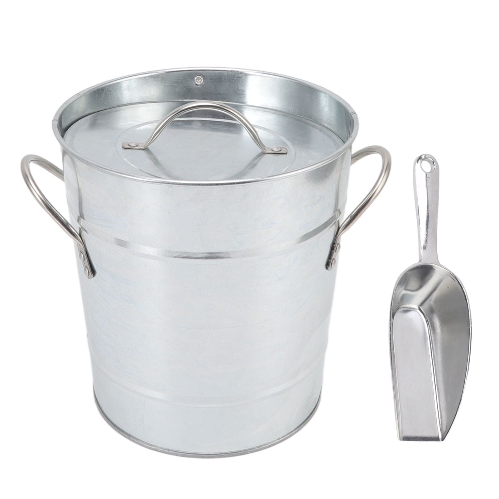 Ice Bucket Round with Ice Shovel Galvanized Sheet Plastic Beer Chiller Bin for Bar Home Wood Color