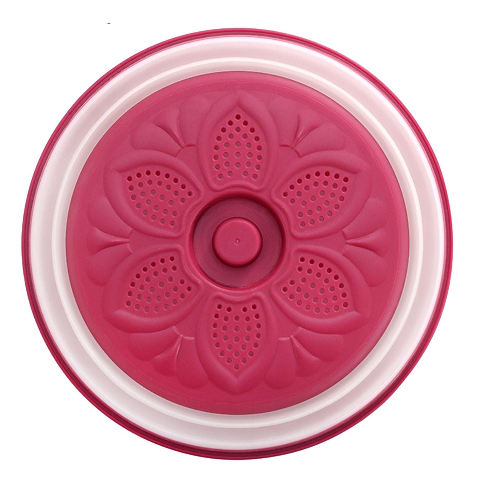 Dish Cover Foldable Drain Basket Dustproof Microwave Cover Splatter Guard for Home Cooking Red