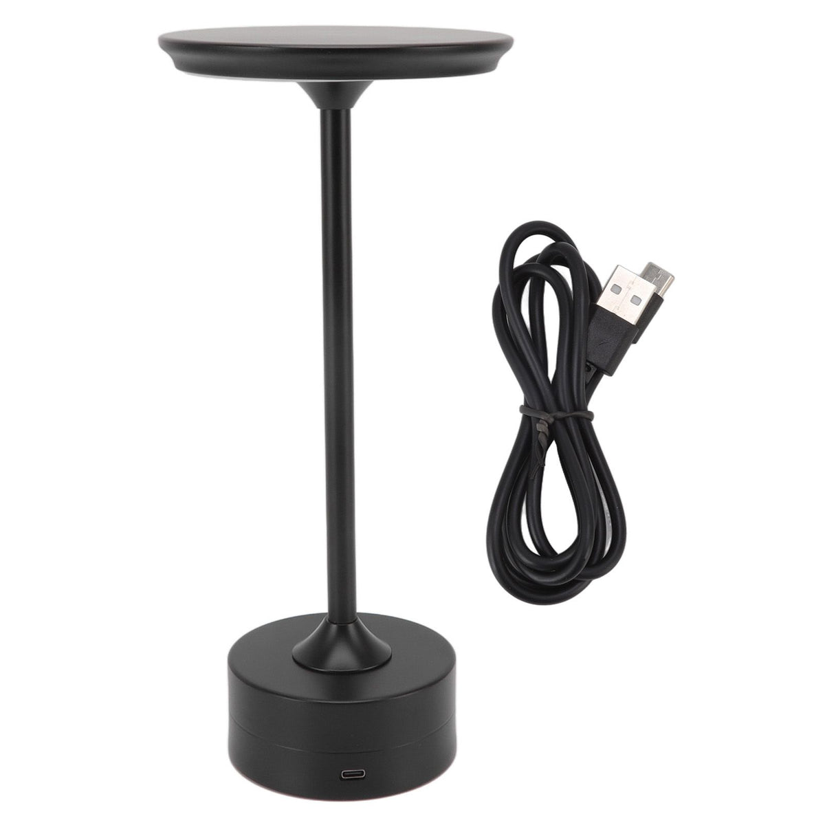 Cordless Table Lamp Rechargeable 2000mAh 3 Levels Brightness Portable USB C LED Metal Bedside Lamp Black