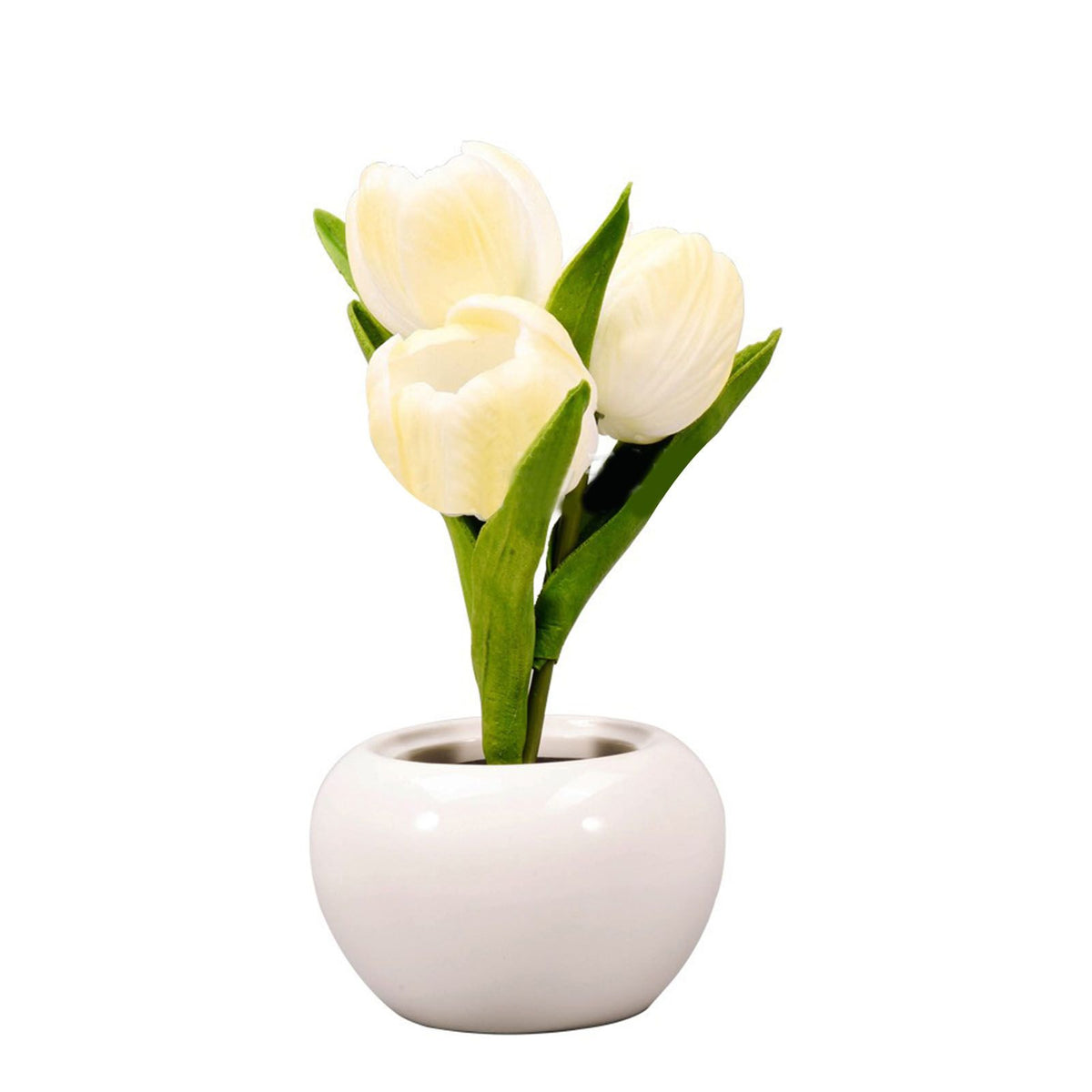Tulip Night Light Soft Light Exquisite Ceramics PU Flower Table Lamp for Bookstores Cafes Battery Powered Ceramic Base White