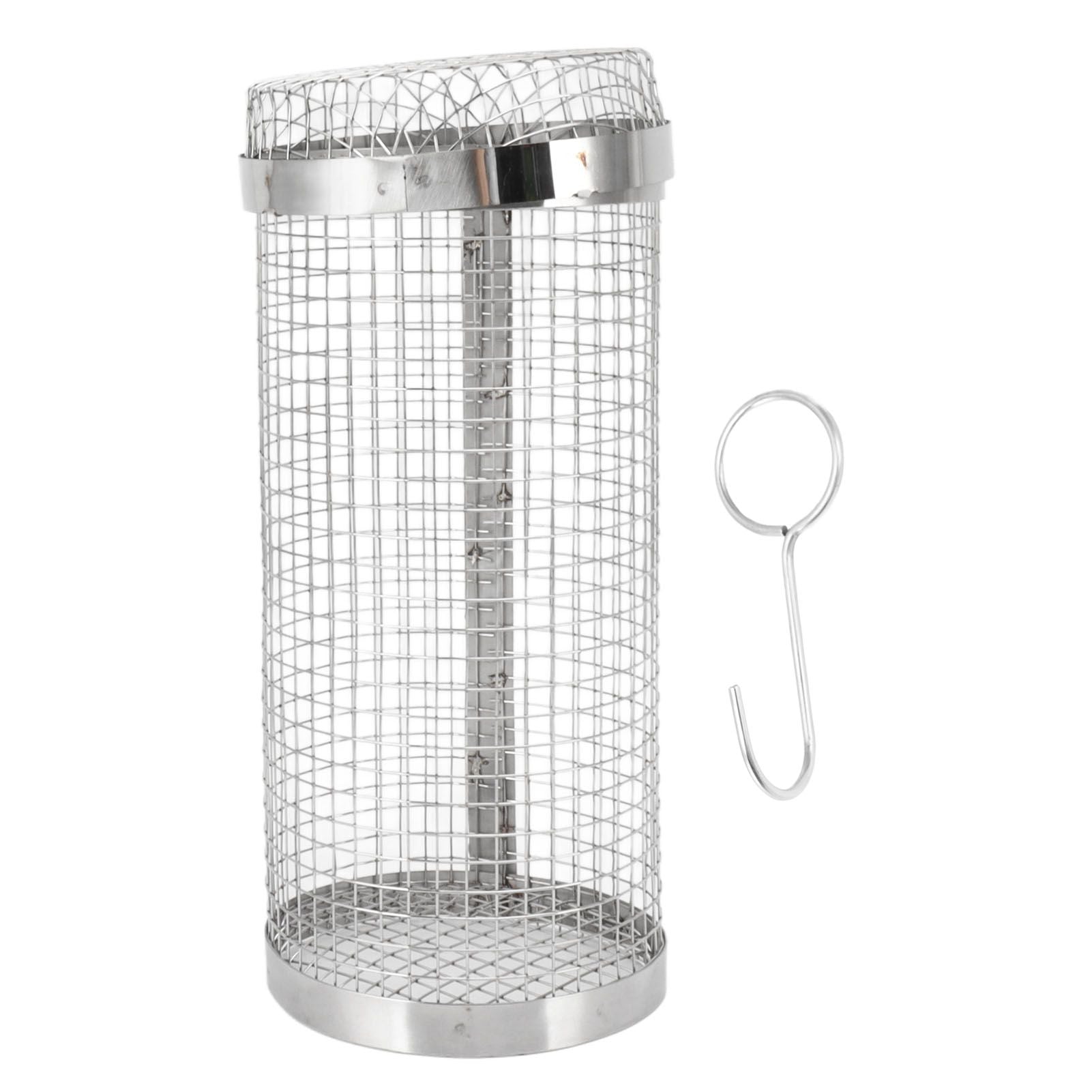 Barbecue Grilling Basket Stainless Steel Heat Resistant Rust Prevention BBQ Grill Cage with Hook for Camping Party 20cm/7.9in
