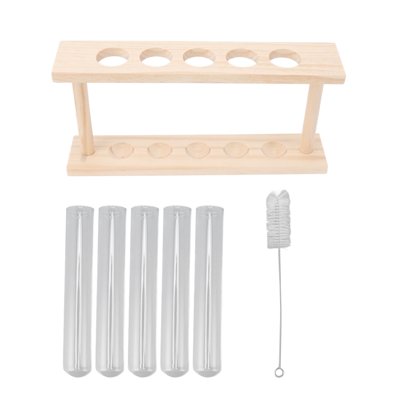 5 Test Tube Plant Terrarium Transparent Observe Growth State Plant Terrarium with Wooden Stand Water Plant Holder