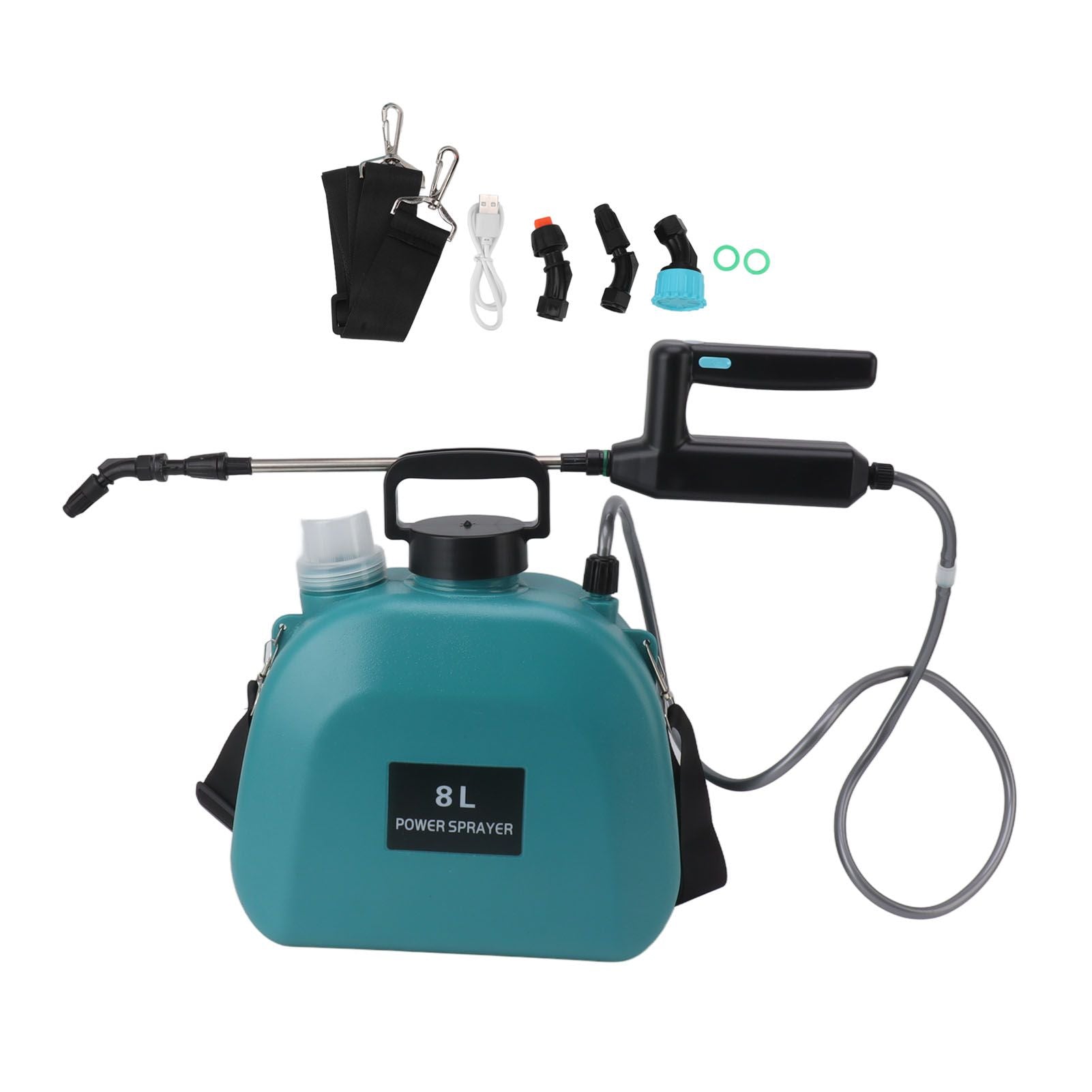 8L Electric Sprayer Slip Resistant Handle 2000mAh Battery Powered Sprayer with Shoulder Strap for Household Green