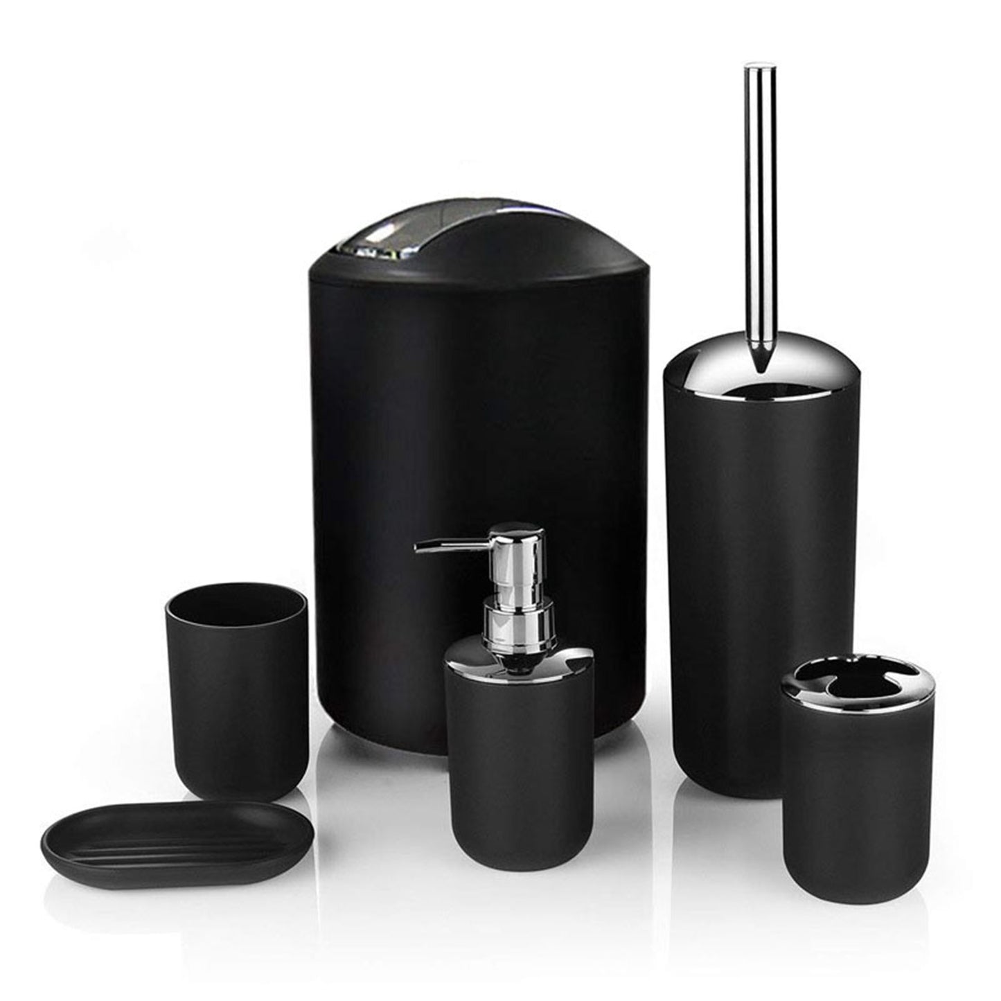 Trash Can Toothbrush Holder Set Toilet Brush Soap Box Lotion Dispenser Black Hotel Bathroom Accessories