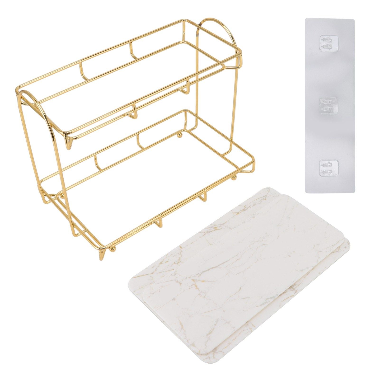 Bathroom Storage Rack Gold White 2 Tier Makeup Shelf Humanized Structure Anti Slip Counter Organizer L