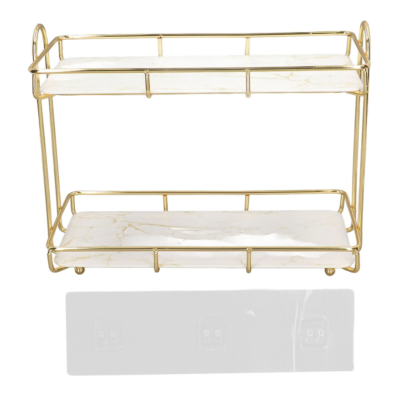 2 Tier Bathroom Shelf Countertop Standing Shelf with Partition Cosmetic Storage Rack Holder Gold Small 31x23cm