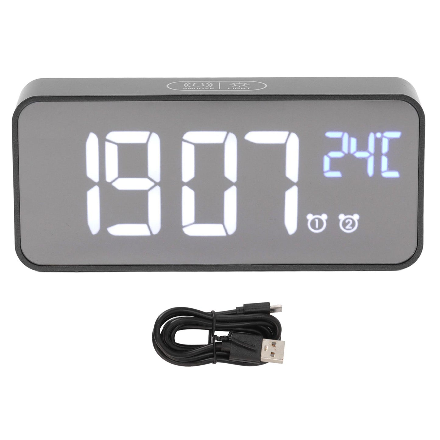 LED Mirror Digital Alarm Clock Large Screen Intelligent Brightness Adjust Snooze Function Power Off Memory 13 Songs for Home