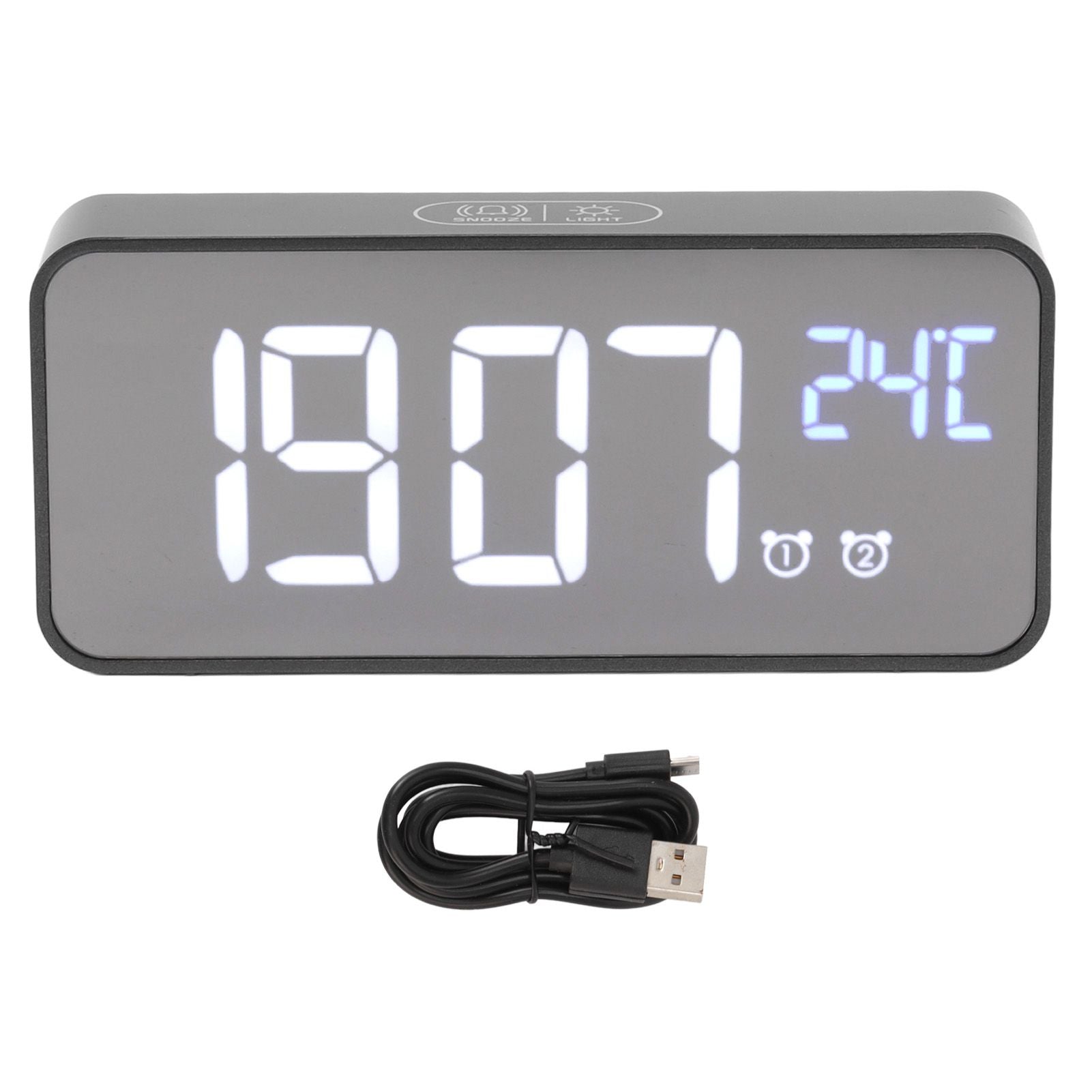 LED Mirror Digital Alarm Clock Large Screen Intelligent Brightness Adjust Snooze Function Power Off Memory 13 Songs for Home