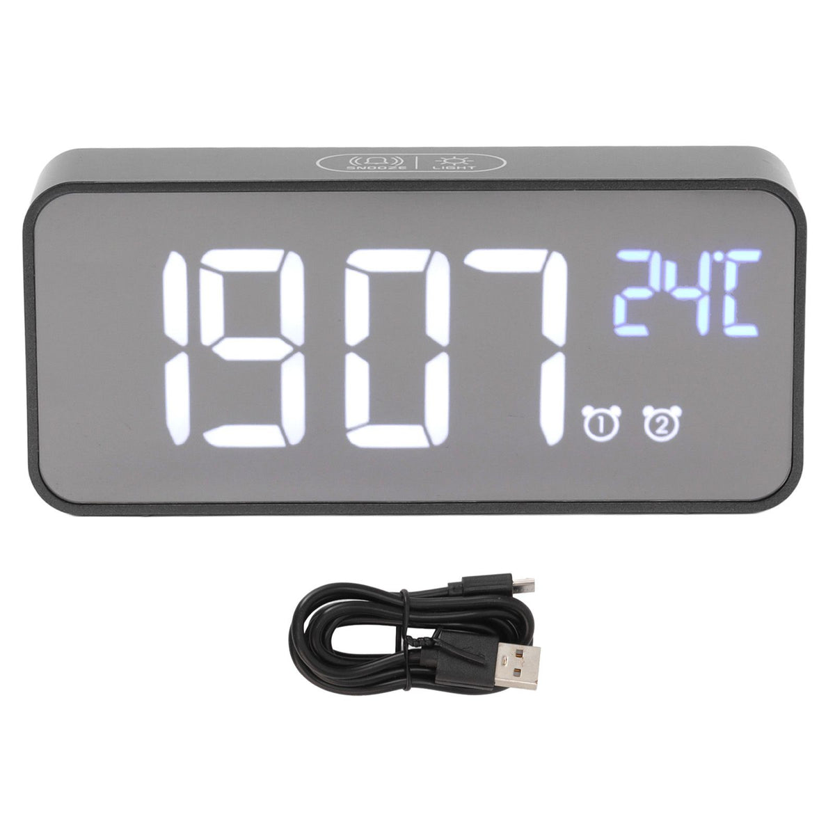 LED Mirror Digital Alarm Clock Large Screen Intelligent Brightness Adjust Snooze Function Power Off Memory 13 Songs for Home
