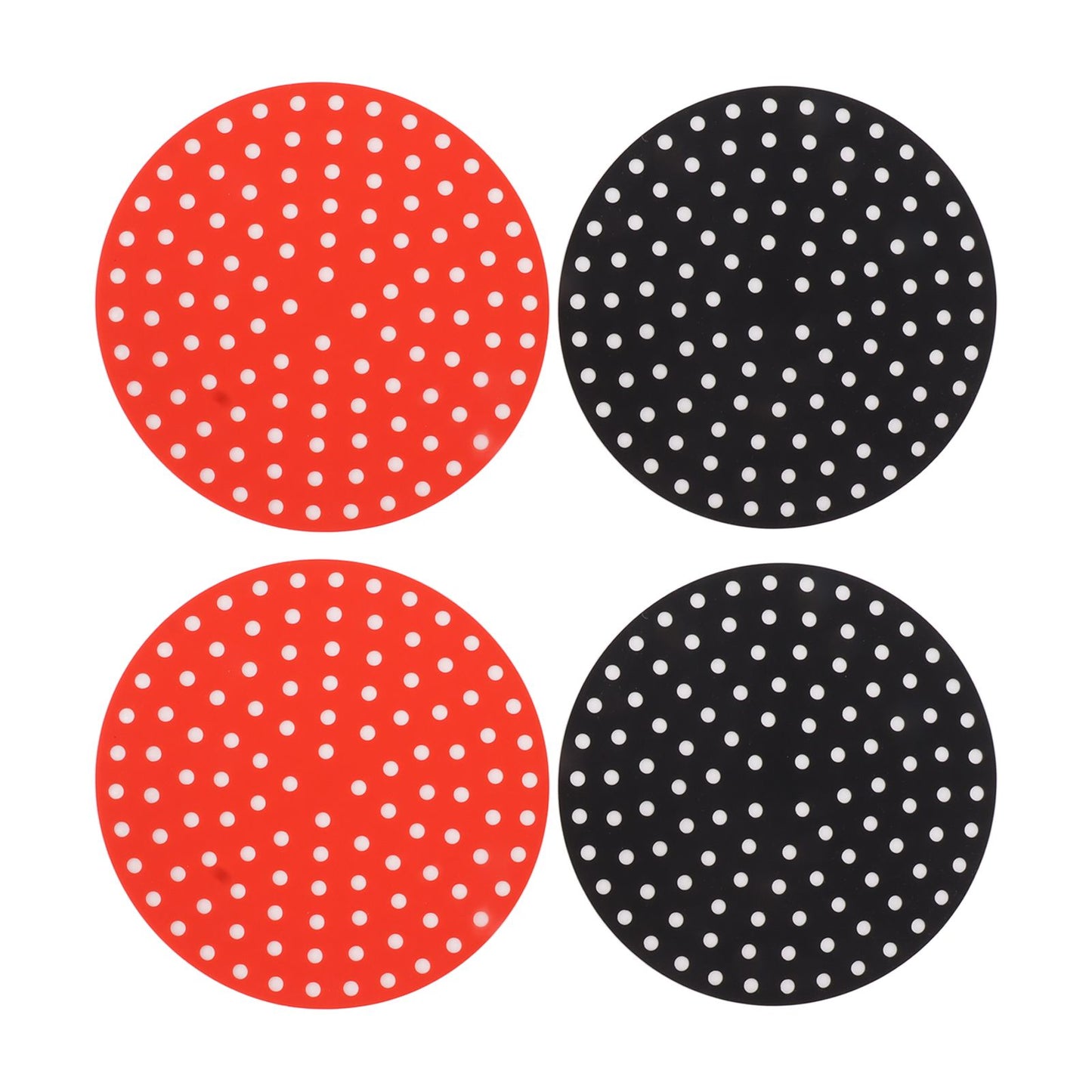 4PCS Round Air Fryer Mat High Temperature Resistant Oilproof Reusable Silicone Air Fryer Liner for Air Fryer Accessories 2 X 23cm/9.1in Red, 2 X 23cm/9.1in Black