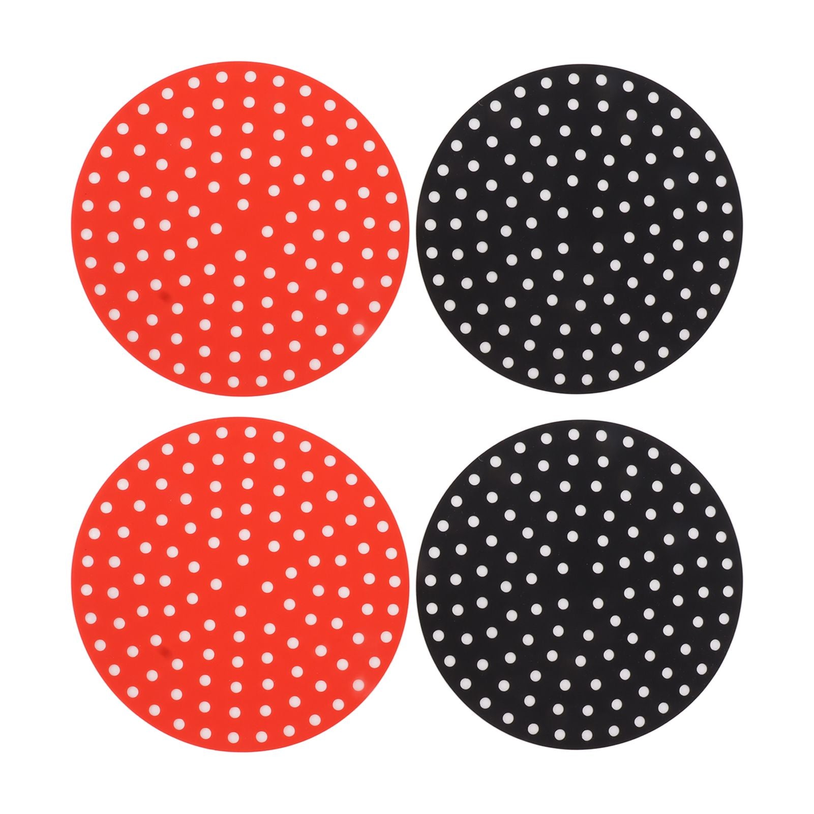 4PCS Round Air Fryer Mat High Temperature Resistant Oilproof Reusable Silicone Air Fryer Liner for Air Fryer Accessories 2 X 23cm/9.1in Red, 2 X 23cm/9.1in Black