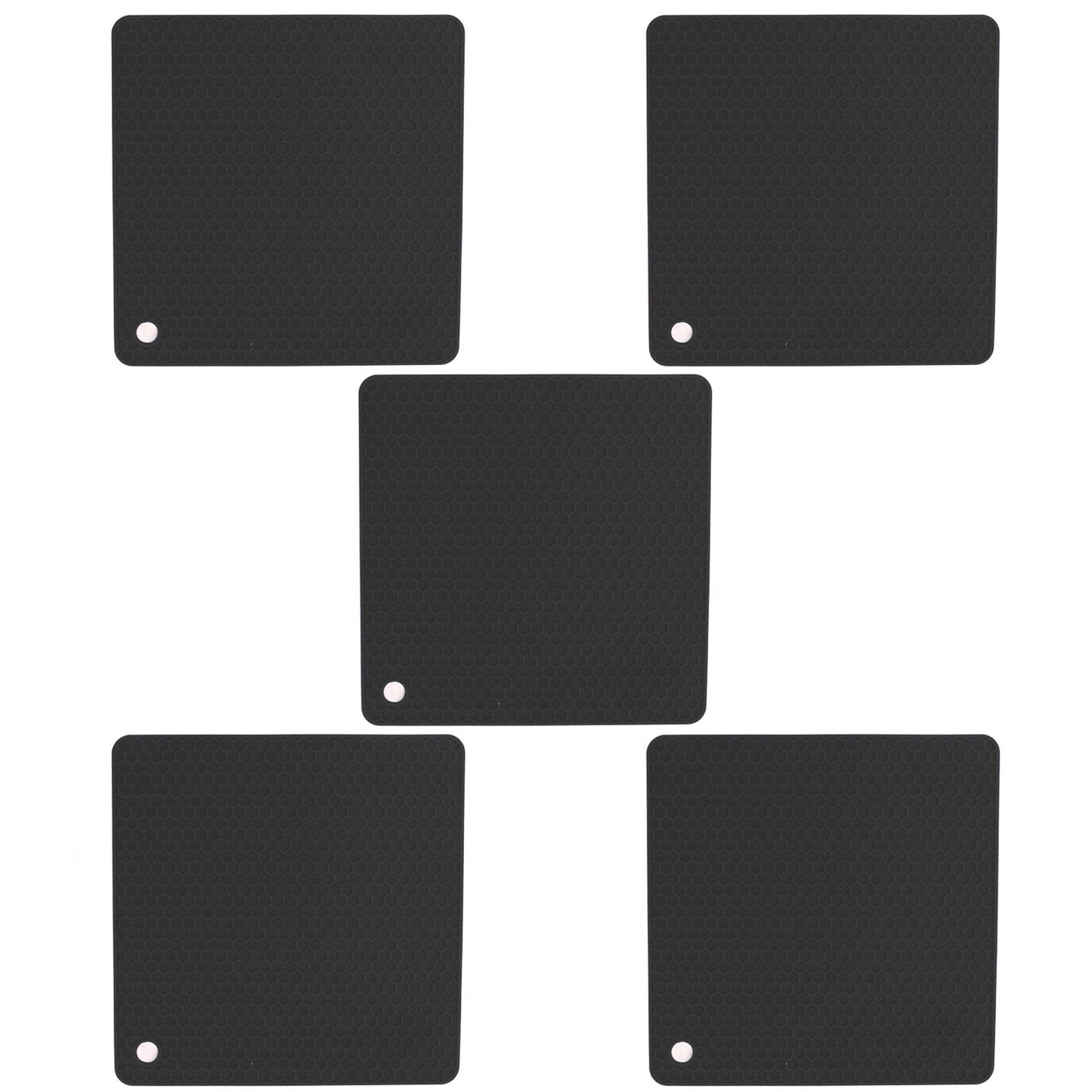 5pcs Silicone Pot Holders Mat Heat Resistant Anti Slip Square Honeycomb Trivet Mat Hot Pads for Kitchen Counter Black