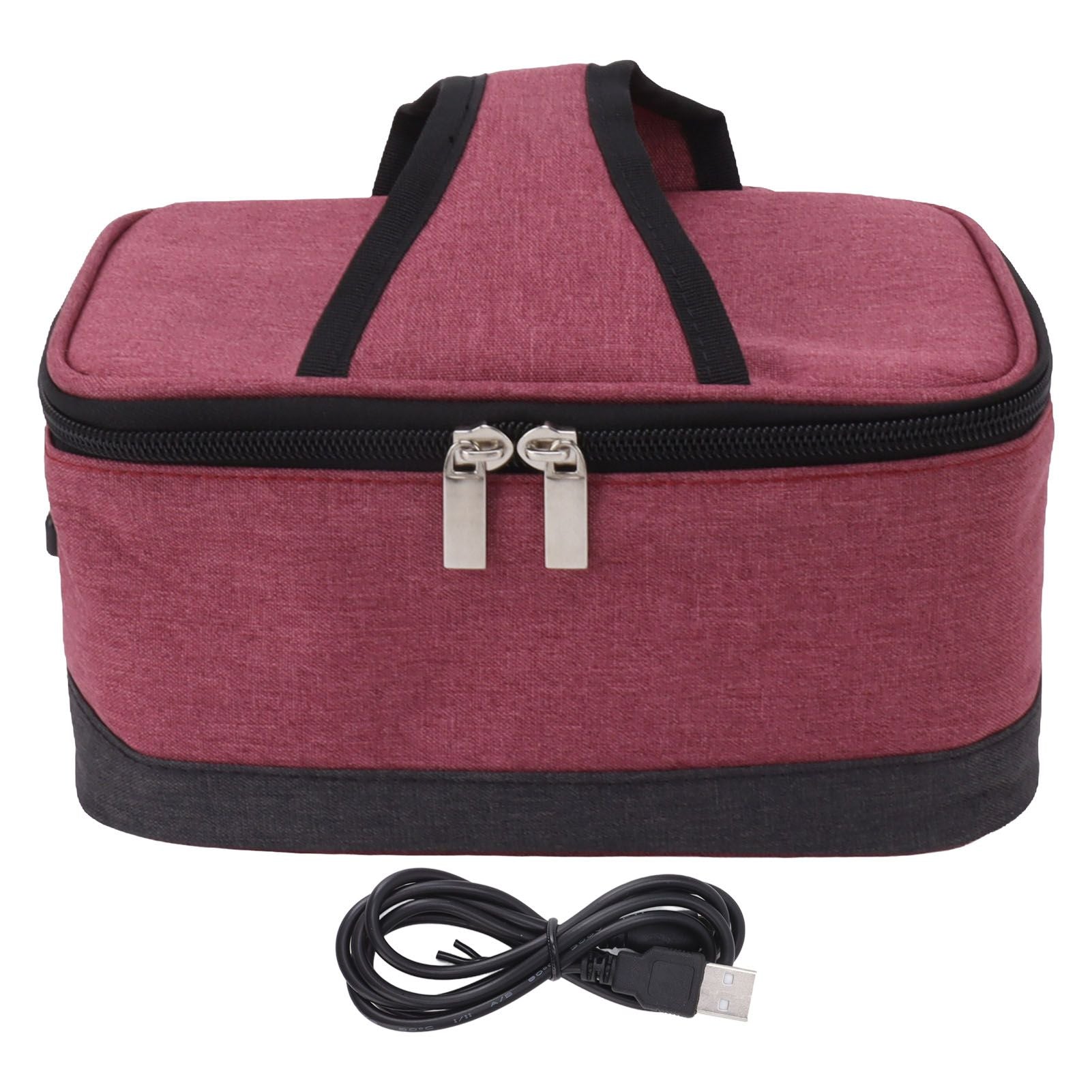 USB Heating Insulation Bag Portable Electric Heating Food Container Constant Temperature Heating Bag for Outdoor Wine Red
