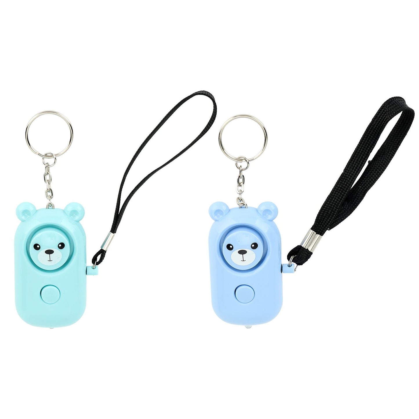 2PCS Safety Alarm Bear Style Emergency Alarms Keychain Protection Devices for Women Girls Kids Elderly Blue and Cyan