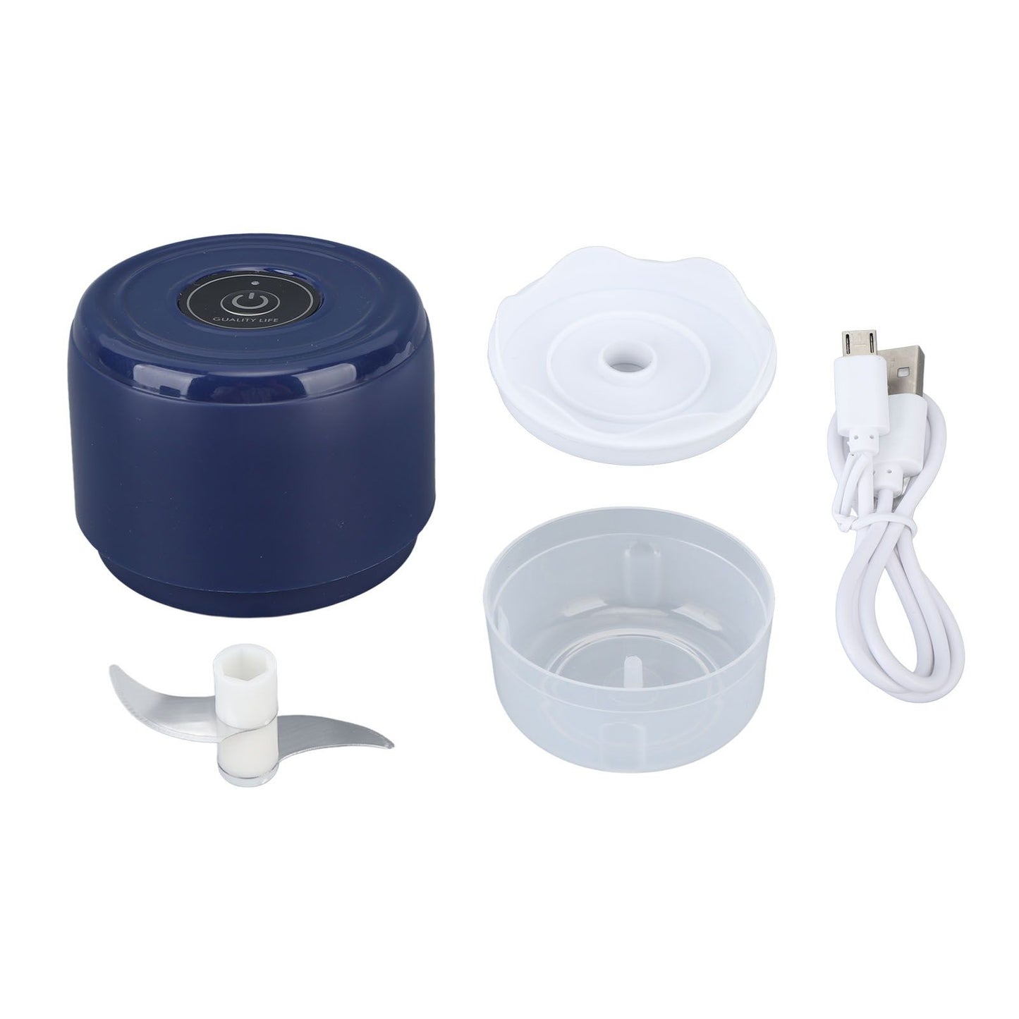 Electric Garlic Chopper Mini Cordless Waterproof Portable Food Processor for Onions Ginger Camping 100ml USB Charging 5V Blue