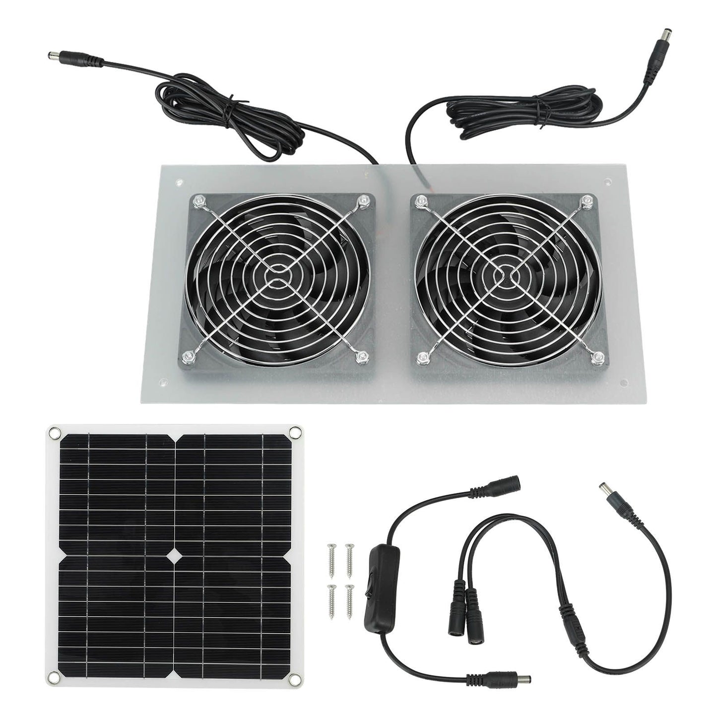 15W Solar Panel Powered Fan Efficient Solar Powered Dual Fan Kits for Chicken Coop Greenhouses Shed Pet Houses Window