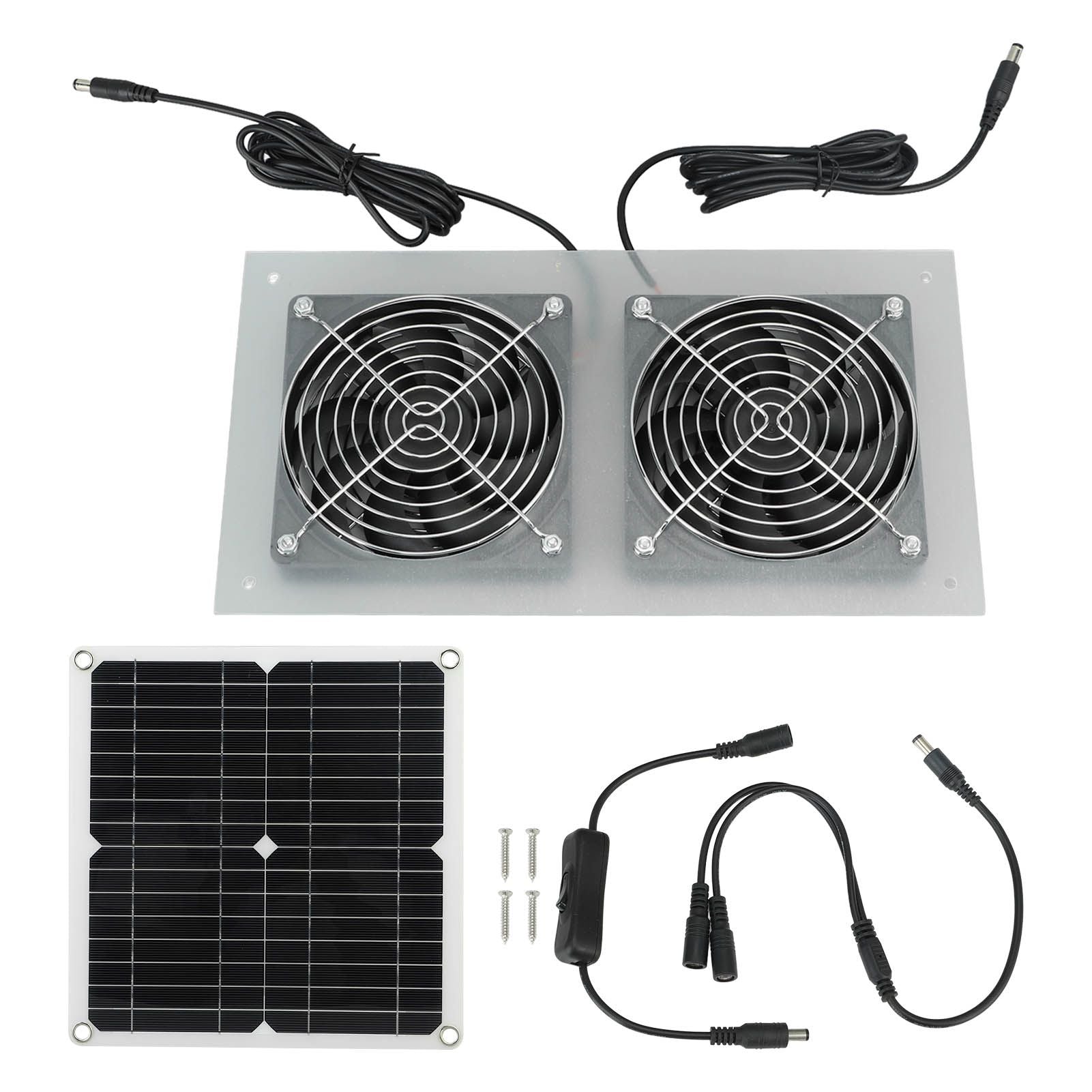15W Solar Panel Powered Fan Efficient Solar Powered Dual Fan Kits for Chicken Coop Greenhouses Shed Pet Houses Window