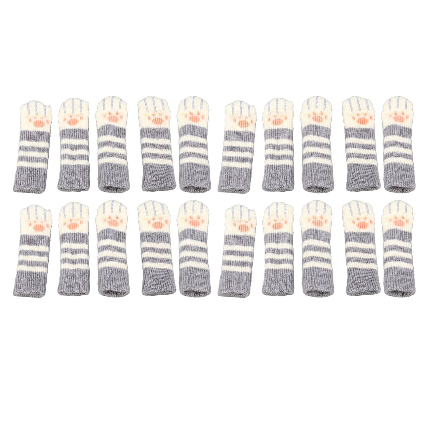 20pcs Cat Paw Furniture Leg Socks Double Thickened Knitting Chair Leg Floor Protectors for Office Home Dark Grey Stripe
