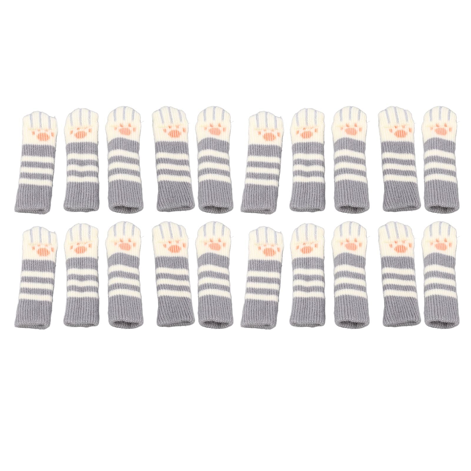 20pcs Cat Paw Furniture Leg Socks Double Thickened Knitting Chair Leg Floor Protectors for Office Home Dark Grey Stripe