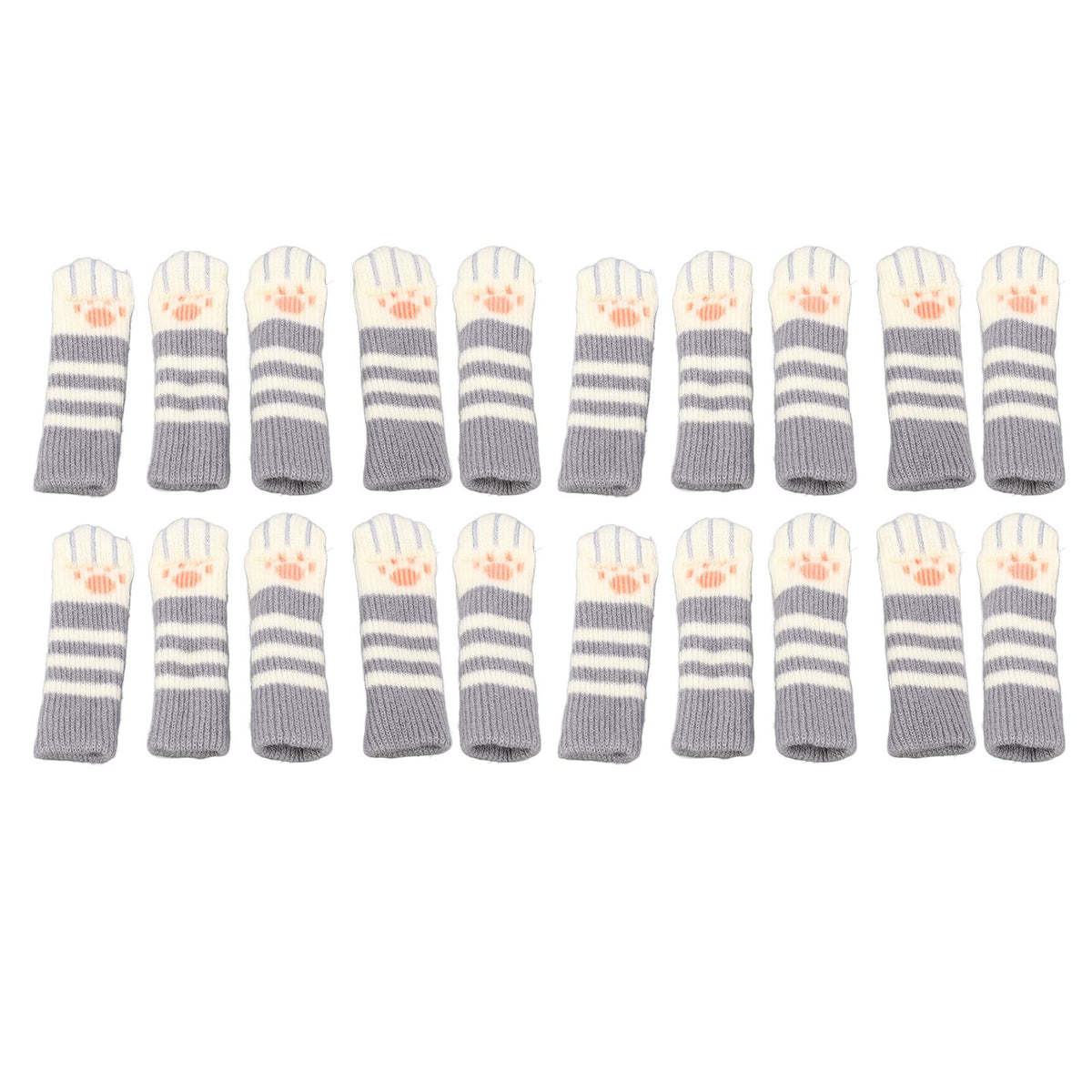 20pcs Cat Paw Furniture Leg Socks Double Thickened Knitting Chair Leg Floor Protectors for Office Home Dark Grey Stripe
