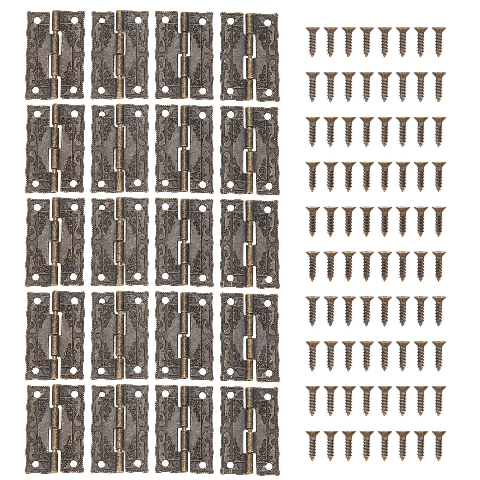 20 Set Antique Decorative Hinges Zinc Alloy Vintage Box Hinges Jewelry Box Hardware for Wooden Cases Cabinets