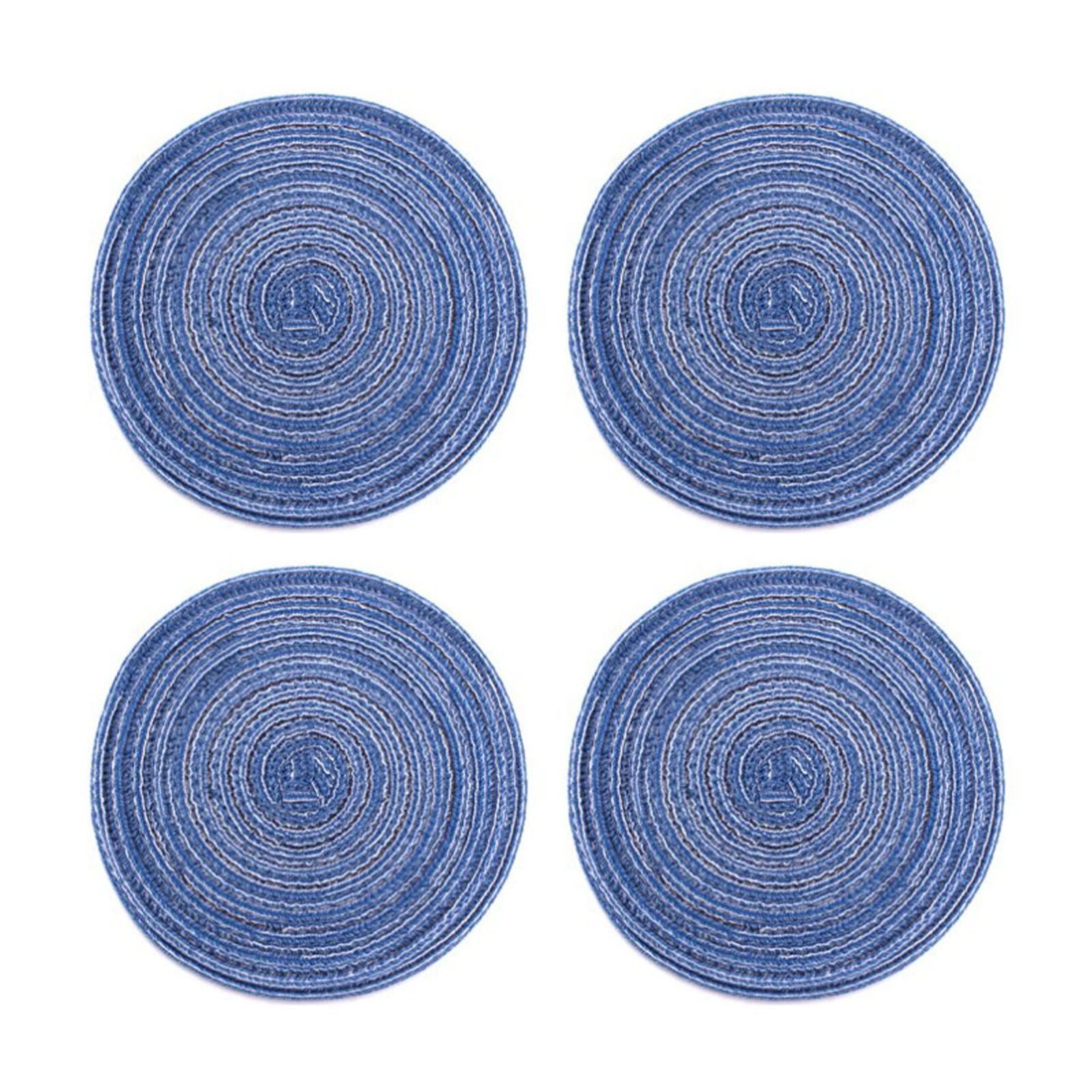 4Pcs Circular Cup Mat Braiding Heat Resistant Bowl Plate Mat Nordic Style Insulation Coaster Blue