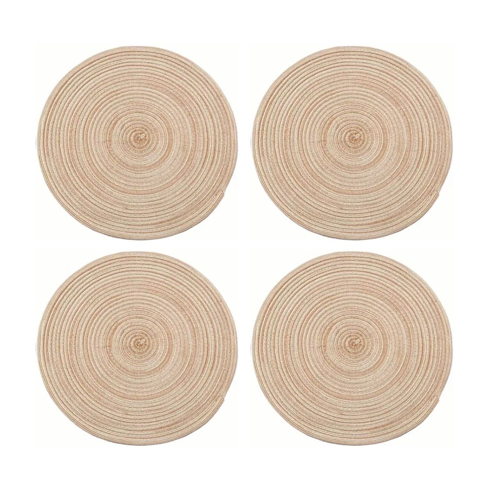 4Pcs Circular Cup Mat Braiding Heat Resistant Bowl Plate Mat Nordic Style Insulation Coaster Khaki