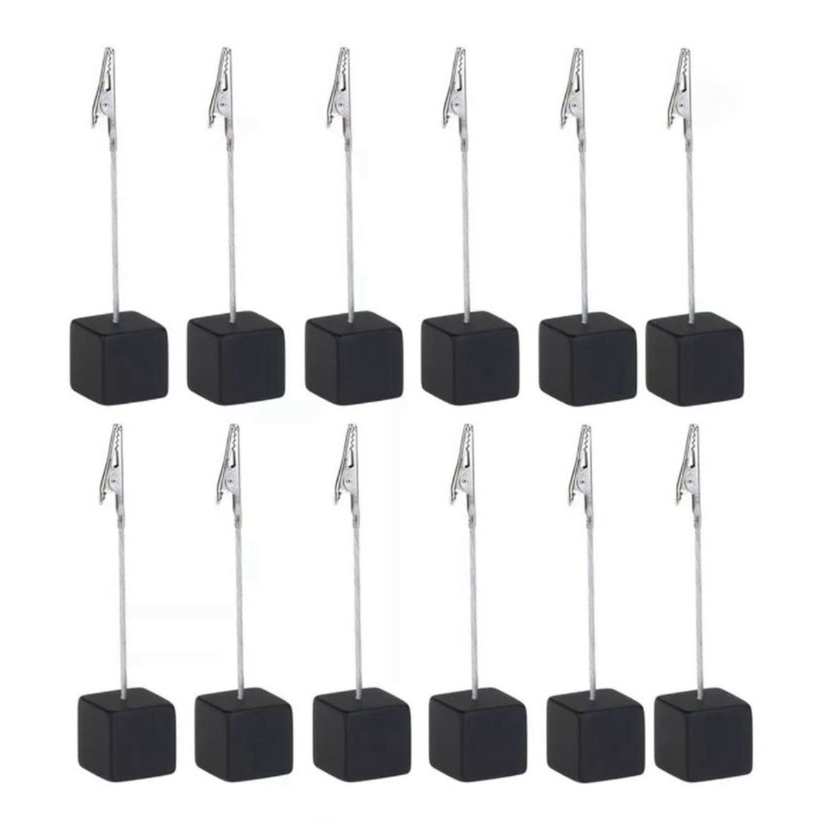 12PCS Card Holder Cube Pine Decorative Table Number Stand Memo Clip Holder for Bedside Decoration Black