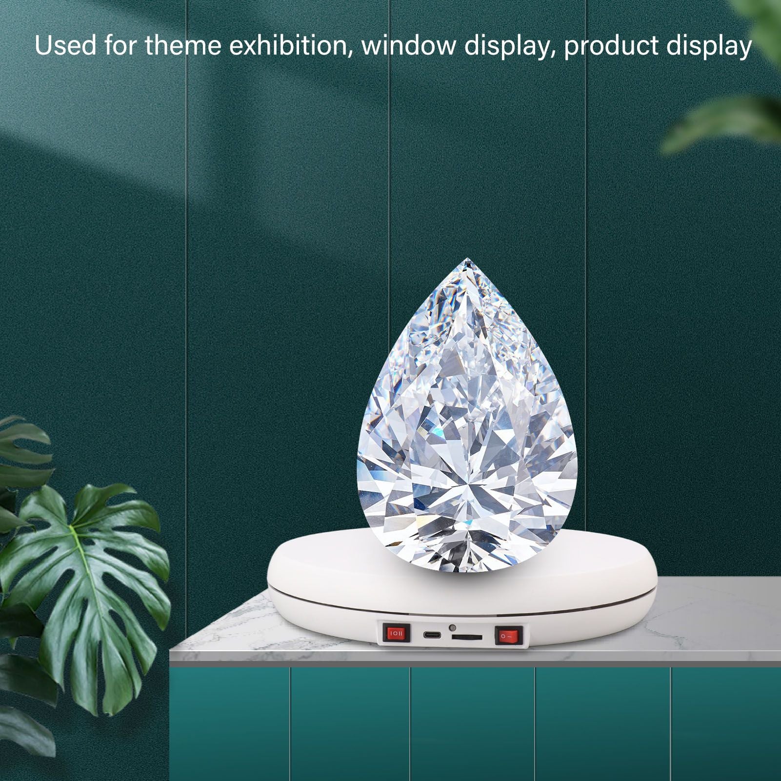 Electric Rotating Display Table LED Light 25cm Noiseless 20kg Load Capacity Turntable Display Stand for Jewelry White