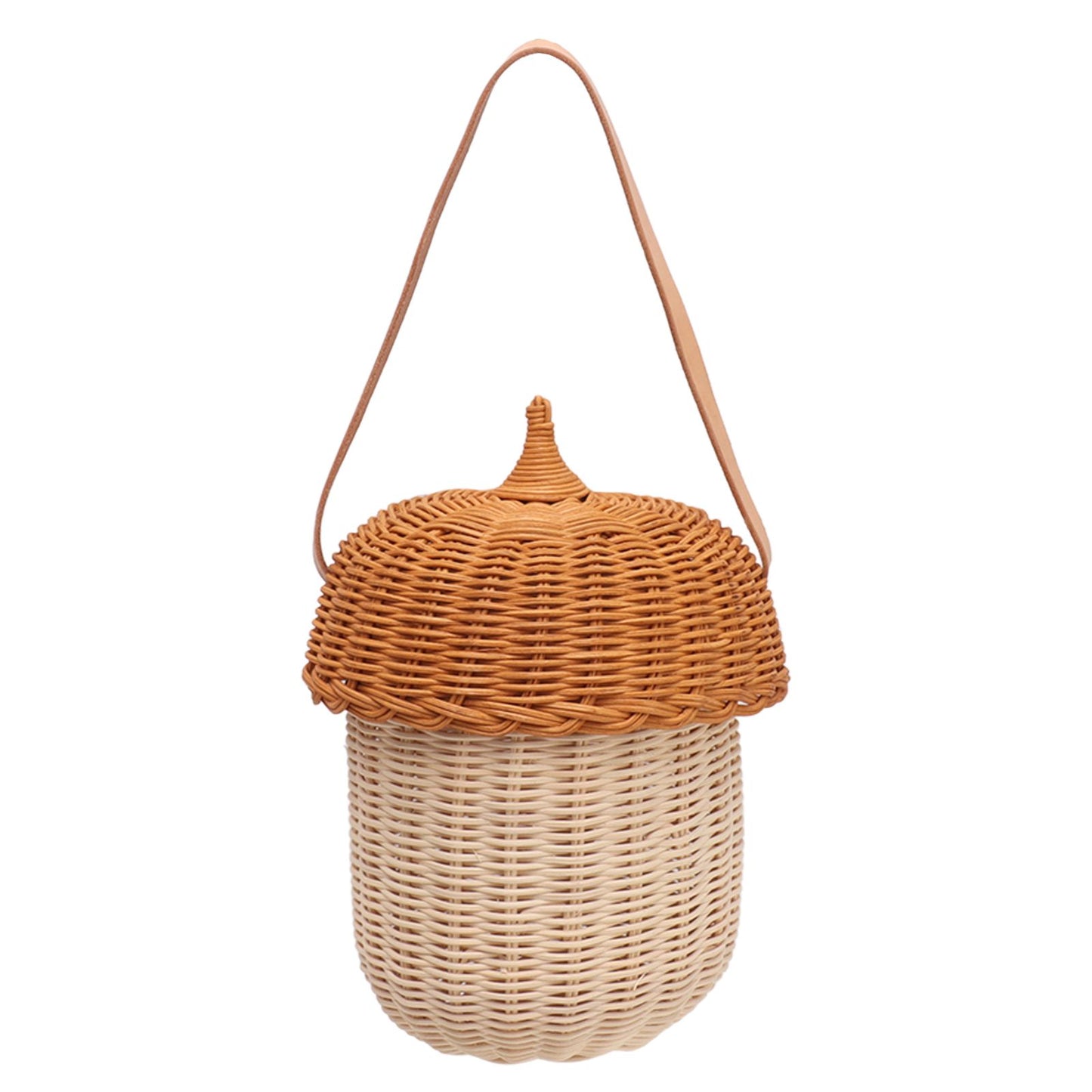 Kids Rattan Storage Basket Hand Woven Decorative Acorn Shaped Basket Bag for Boys Girls Photography Props Large Handbag