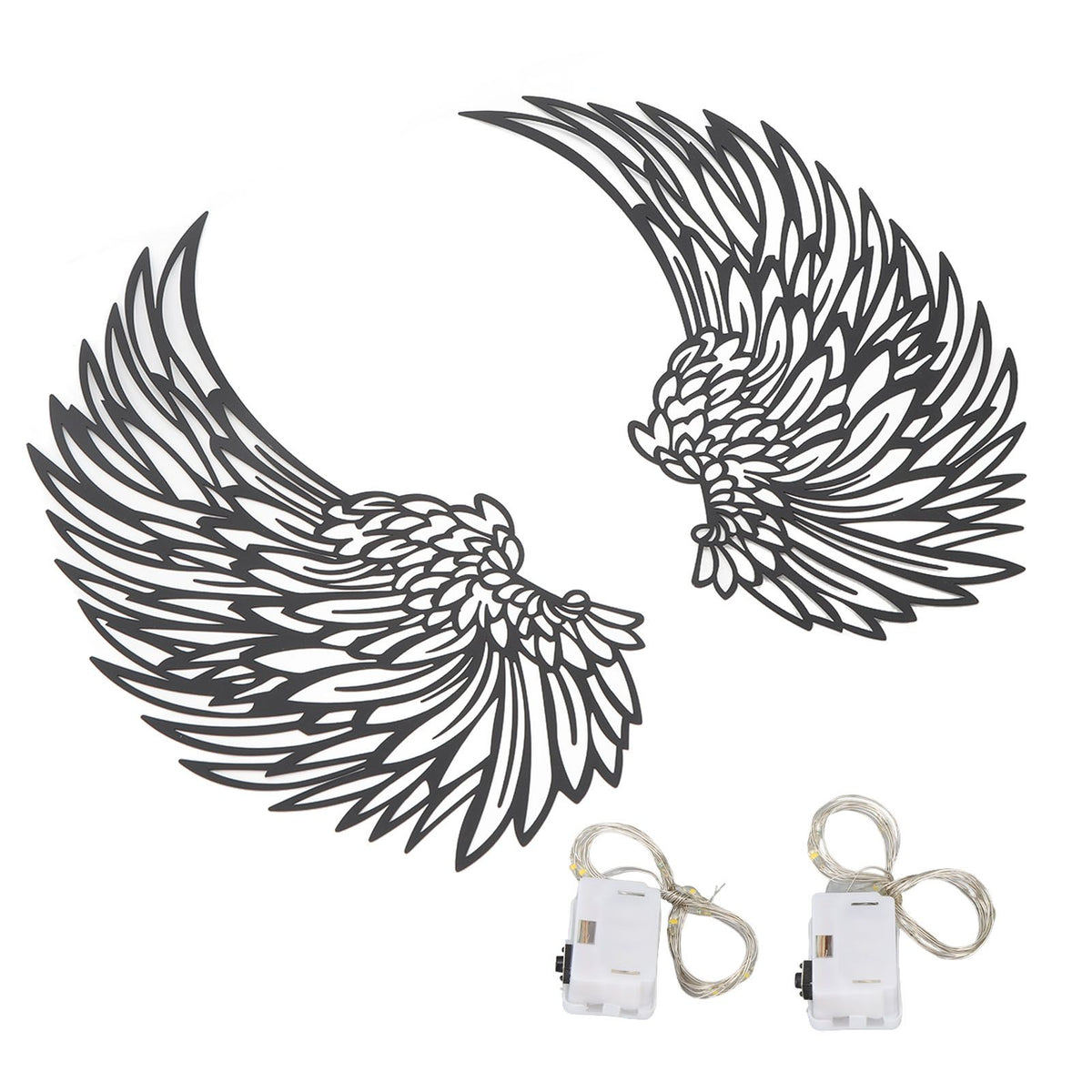 Angel Wings Metal Wall Art Indoor Outdoor Hanging Metal Angel Wings Wall Decor with LED Lights for Home Bedroom Living Room Garden Office