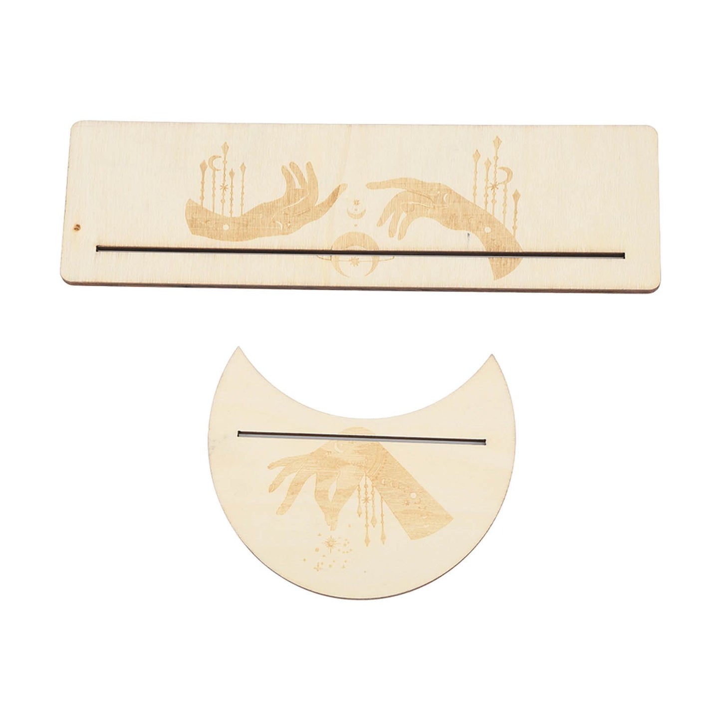 2 Pieces Wooden Tarot Card Stand Holder Stable Moon Shape and Rectangle Wooden Tarot Card Display Stand Base Type C