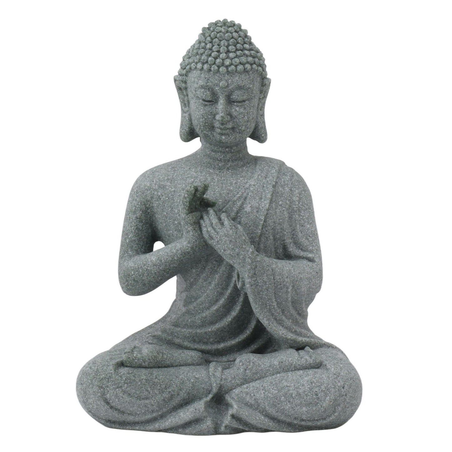Buddha Statue Green Sandstone Sculpture Buddhist Sitting Figurine Ornament for Living Room Courtyard 7135K-01