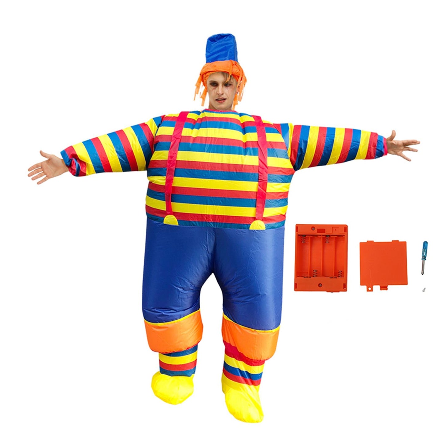 Inflatable Clown Costume Blow Up Joker Jumpsuit for Halloween Cosplay Party Christmas Adult Size