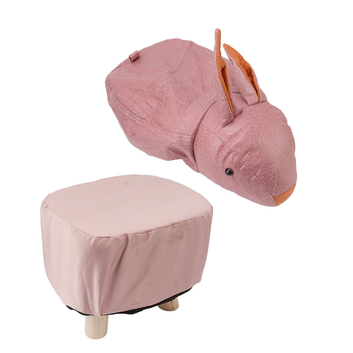 Cute Animal Footstool with Soft Padded Cushion and Prevent Slip Feet Small Footrest Stools for Kids Adults Pink Rabbit