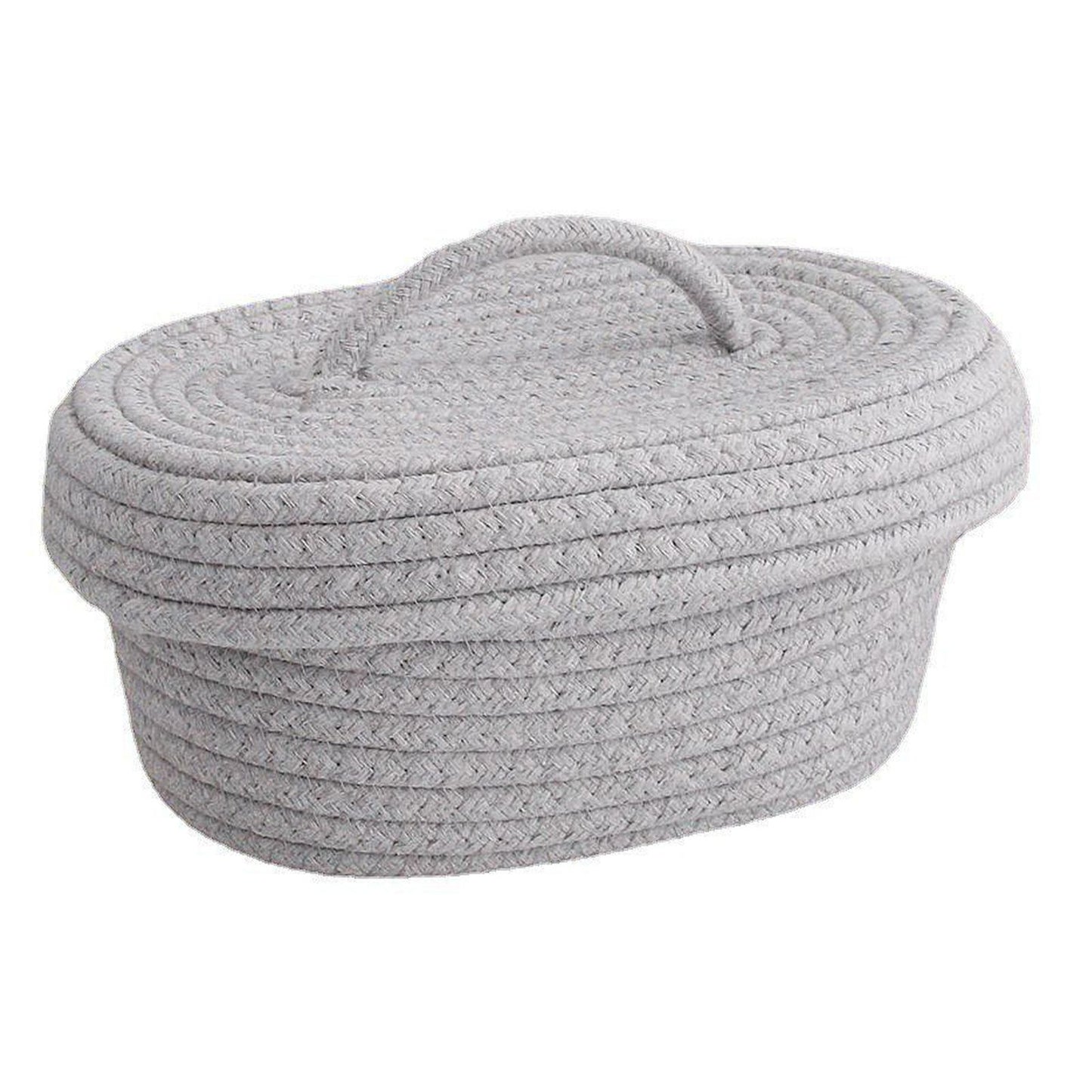 Desktop Storage Box with Lid Handmade Cotton Rope Storage Basket for Makeup Sundries Snack Needles Grey