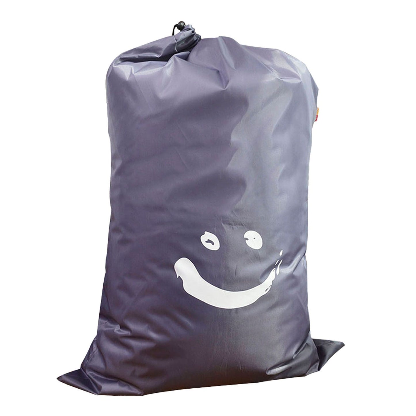 Laundry Bag Nylon Drawstring Cylinder for Household Travel Dirty Clothes Quilt Books Storage Dark Grey Smiling Face