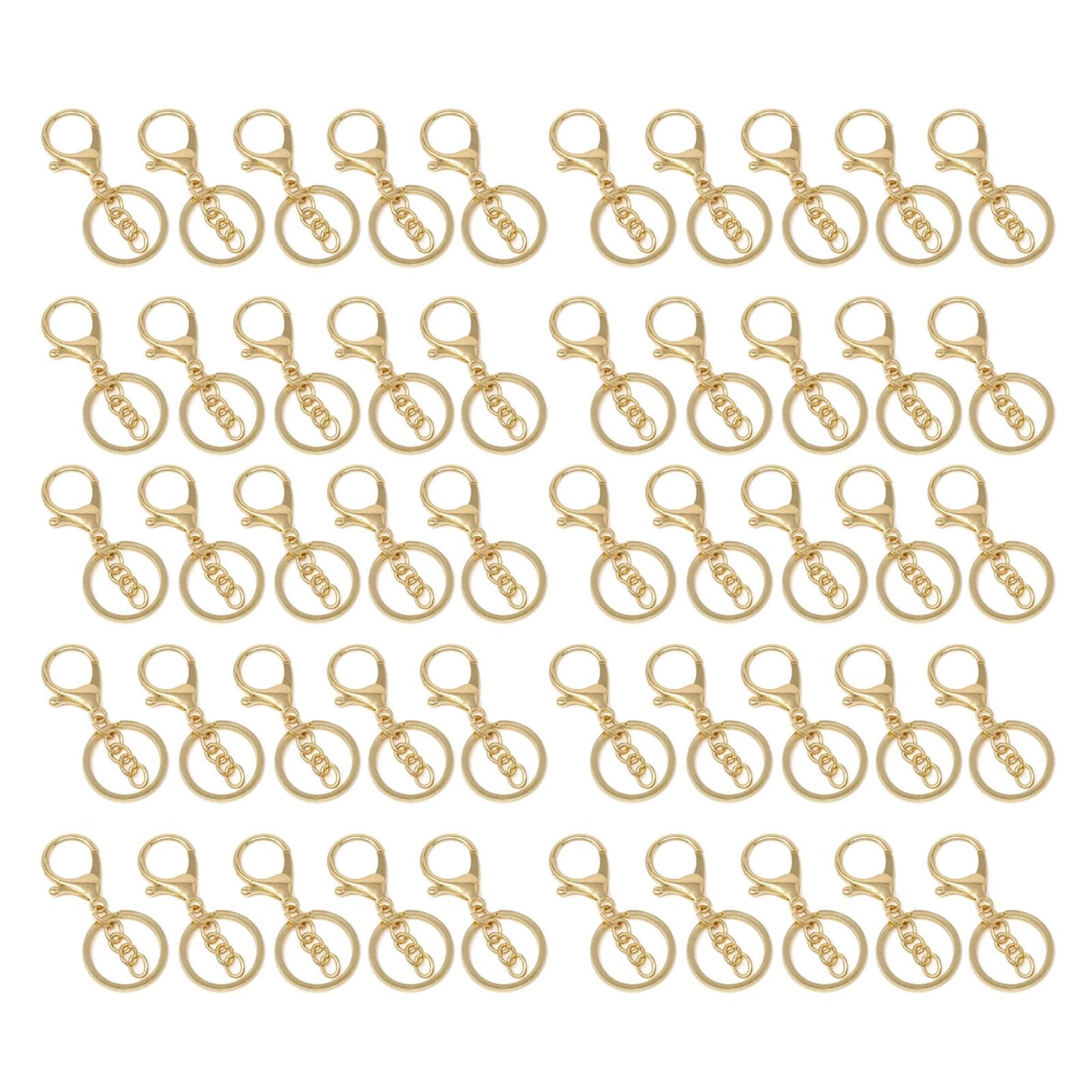 50PCS Key Chain Ring Alloy Golden Polished DIY Handcraft Metal Key Rings with Chain for Travel