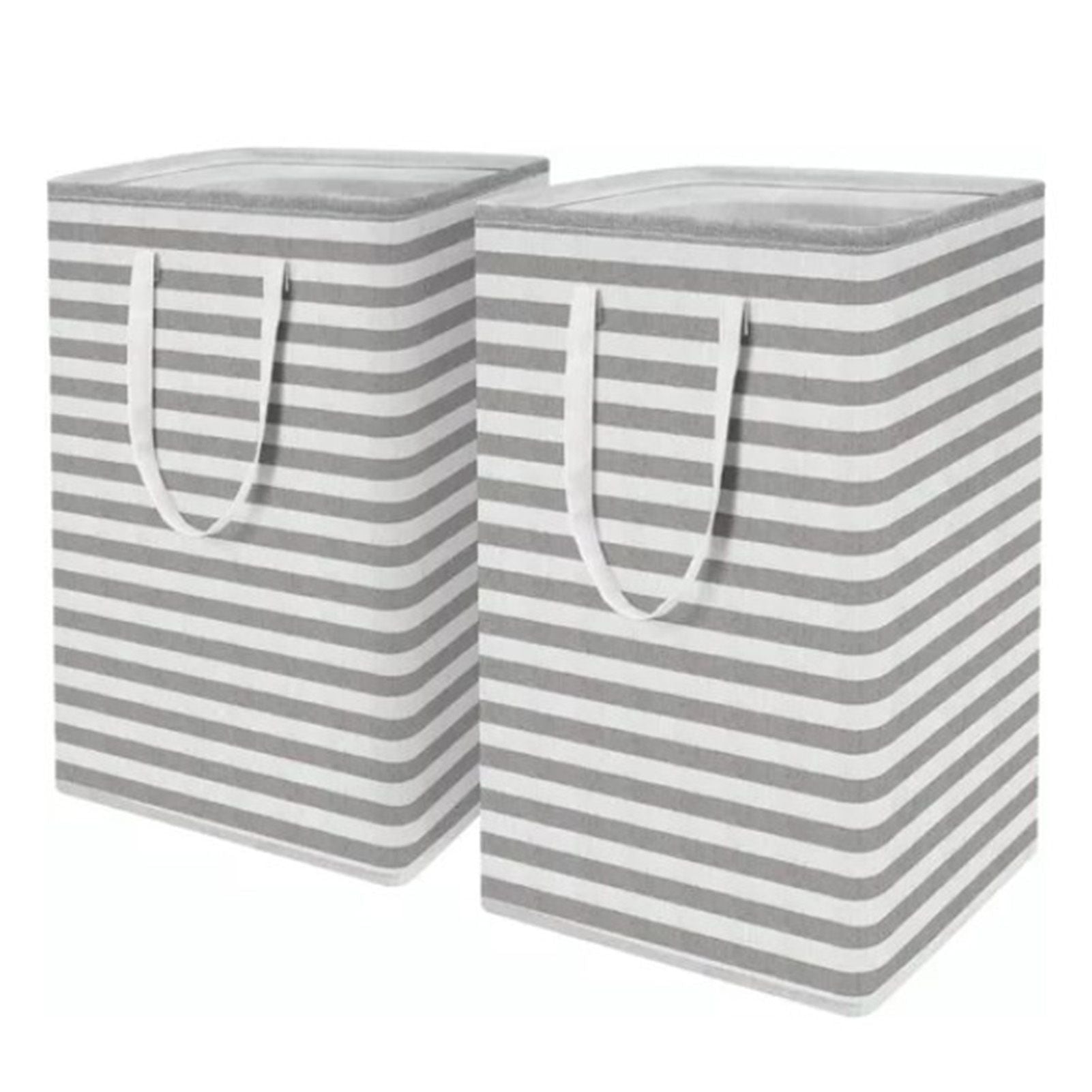 2PCS Laundry Basket Reinforced Long Handle Precise Stitching Foldable Cloth Canvas Baskets for Home