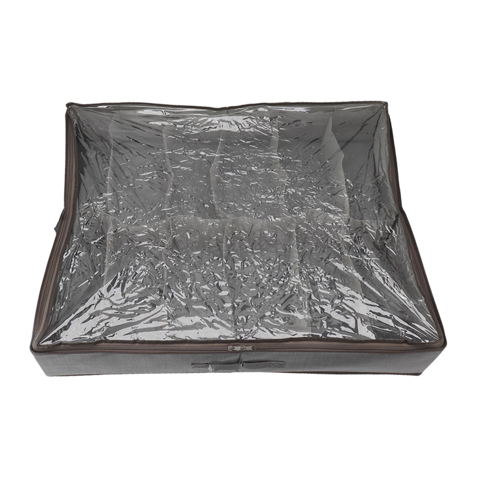Under Bed Shoe Storage Organizer Drawer Foldable Fabric Container Box Closet with Cover Clear Window Gray Brushed