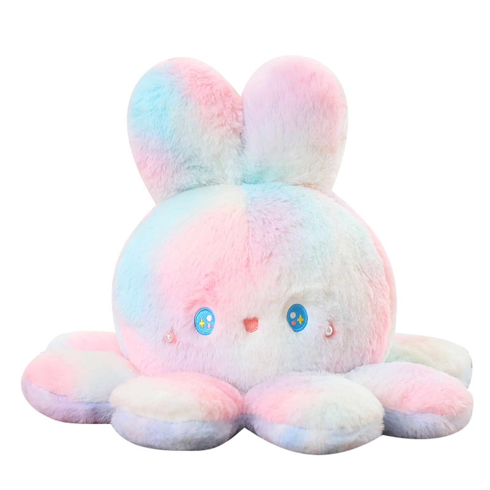 Reversible Octopus Doll Gradient Color Cute Bunny Ear Octopus Plush Toy Double Sided Stuffed Animal Pink Purple 20cm/7.9in