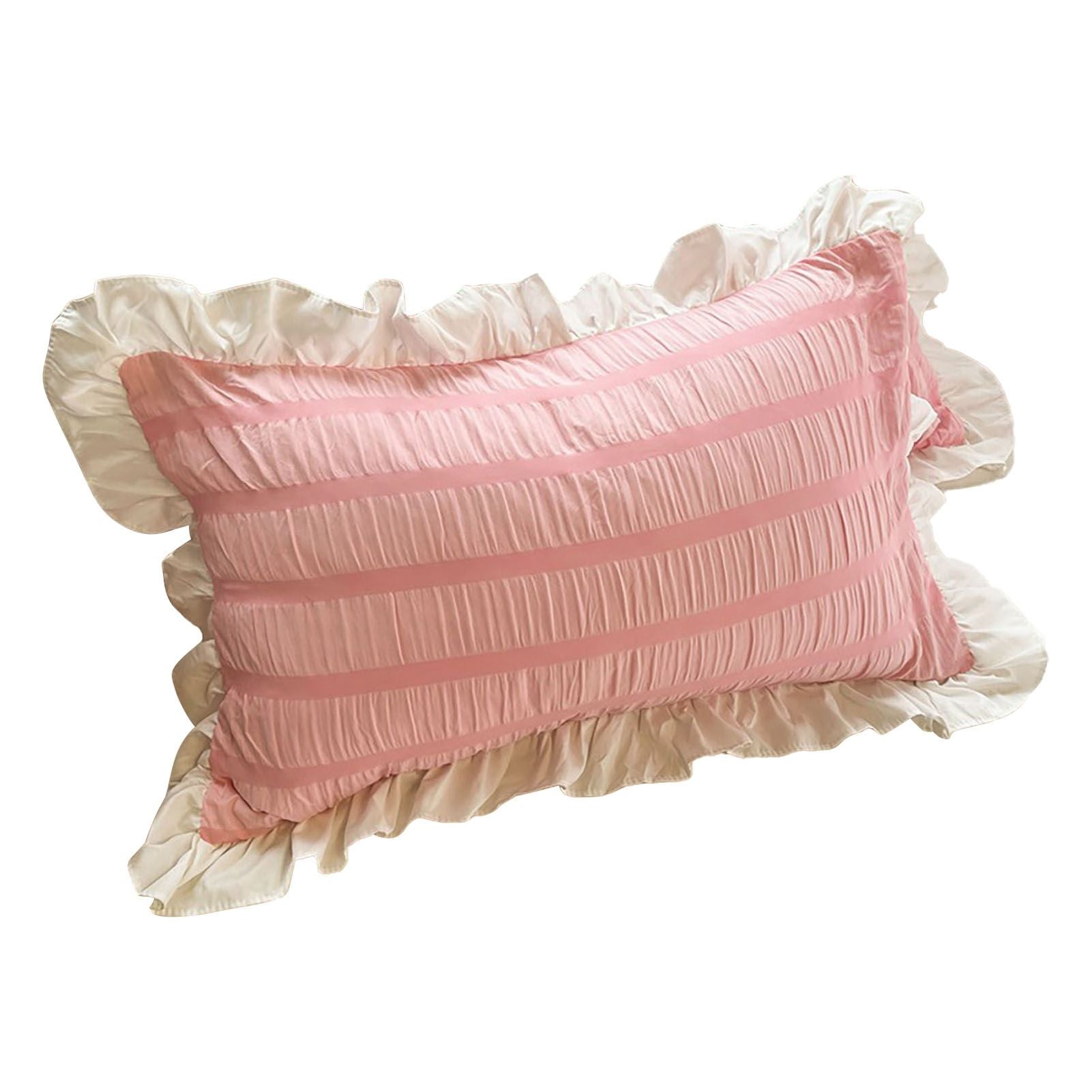 Ruffles Pillow Covers for Student Pure Color Breathable Lovely Pillow Cases for Dormitory Bedroom Pink 48x74cm/18.9x29.1in