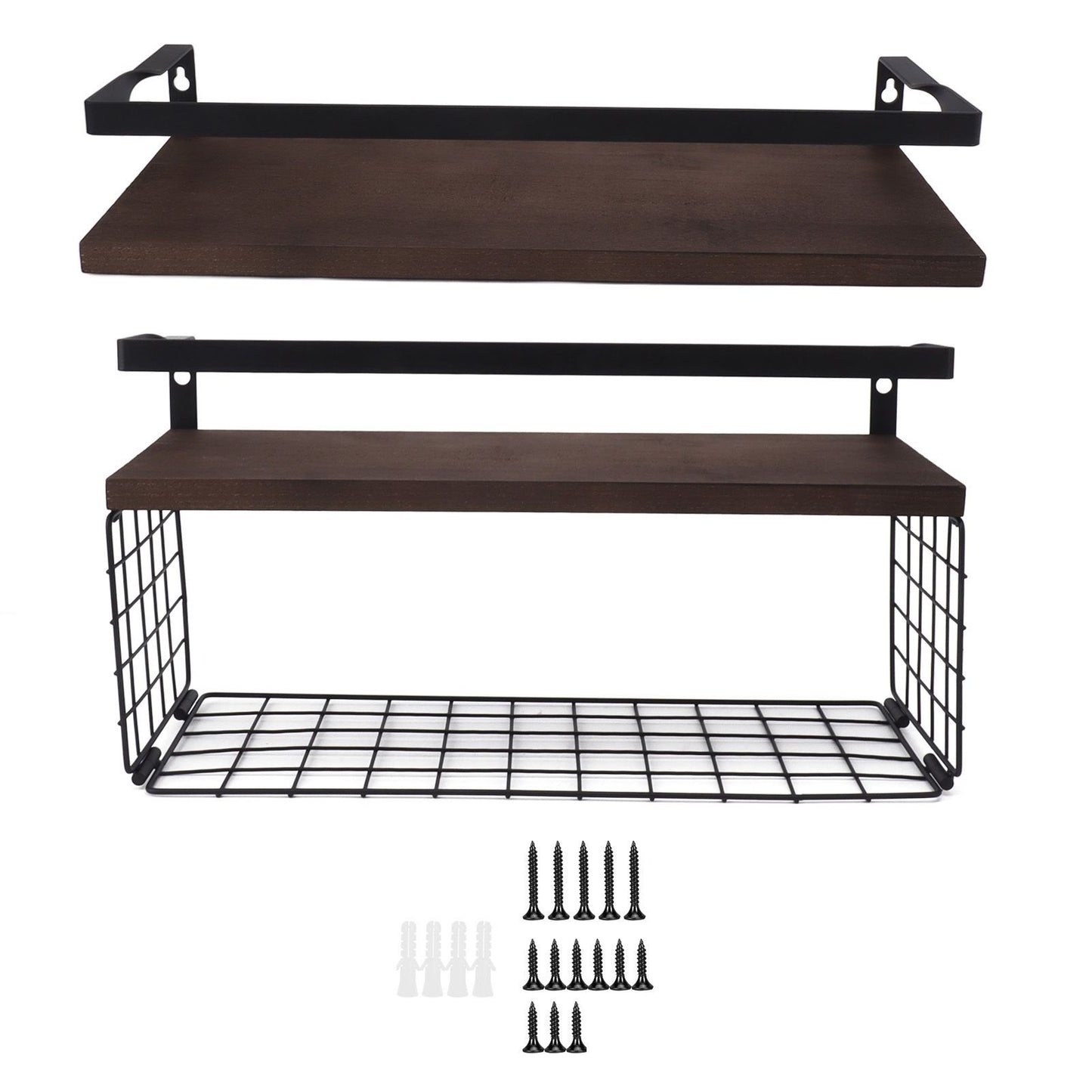 2 Set Wall Mounted Storage Shelves Bathroom Metal Wire Rustic Floating Shelf for Kitchen Office