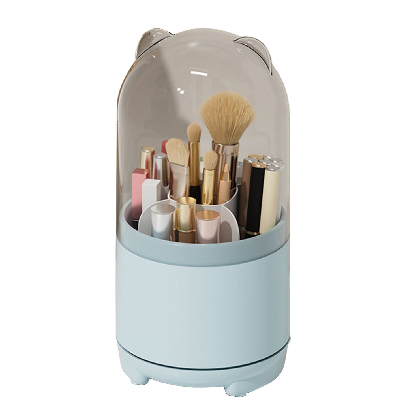 Makeup Brush Storage Container 360 Degree Rotating Dust Prevention Transparent Lid Large Capacity Makeup Brush Holder Blue