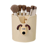 Desk Pencil Pen Holder 4 Compartments Large Capacity Cute School Supplies Makeup Brush Organizer Milky Yellow Dog Head